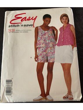 McCall's Misses Shirt Short Sewing Pattern Size Lg XL 7636 Uncut